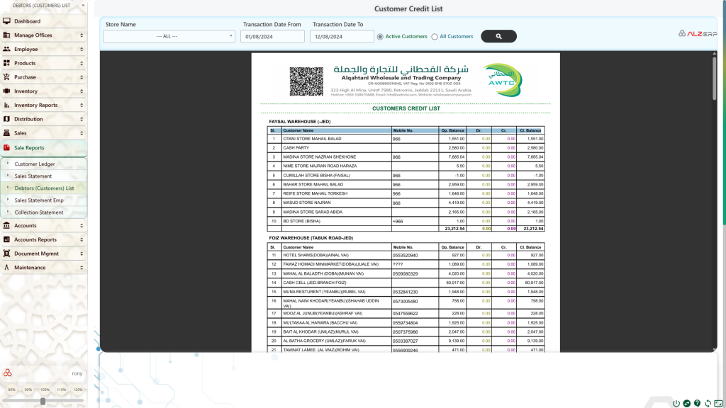Debtors Report