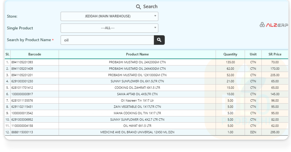 Quick Search feature in ALZERP provides sales representatives with rapid access to product information, including price and availability